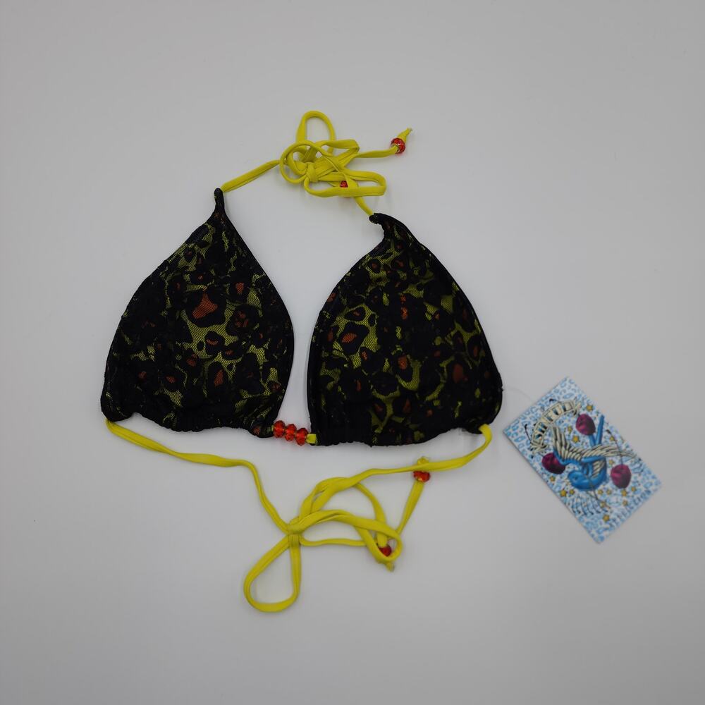 Sinful by Affliction Solar Bikini Yellow Leopard Halter Top Women's Size L